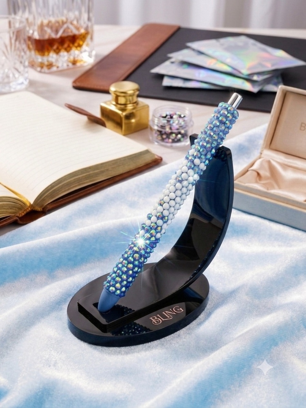 Bling Blue Crystal Ballpoint Pen – Sparkling Blue and White Accent